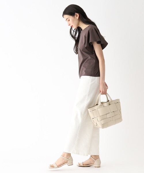 OPAQUE.CLIP（オペークドットクリップ）の「◆シルク調コットン フリルスリーブカットソー【UV/接触冷感/イージーケア/洗濯機洗い可】（Tシャツ/カットソー・レディース・ピンク系/ブラック/ブラウン系その他/ホワイト系・36/38/40/42）」の22枚目の写真