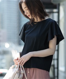 OPAQUE.CLIP | シルク調コットン フリルスリーブカットソー【UV/接触冷感/イージーケア/洗濯機洗い可】(Tシャツ/カットソー)