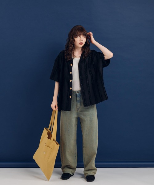 MUHET（ミュエータ）の「フリンジストライプシャツ（シャツ/ブラウス・レディース・ブラック/カーキ/ライトベージュ・MEDIUM/X-LARGE）」の22枚目の写真