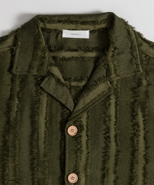 MUHET（ミュエータ）の「フリンジストライプシャツ（シャツ/ブラウス・レディース・ブラック/カーキ/ライトベージュ・MEDIUM/X-LARGE）」の5枚目の写真