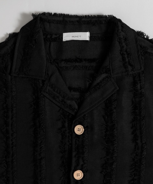 MUHET（ミュエータ）の「フリンジストライプシャツ（シャツ/ブラウス・レディース・ブラック/カーキ/ライトベージュ・MEDIUM/X-LARGE）」の4枚目の写真