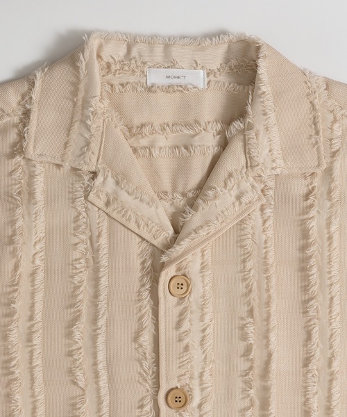 MUHET（ミュエータ）の「フリンジストライプシャツ（シャツ/ブラウス・レディース・ブラック/カーキ/ライトベージュ・MEDIUM/X-LARGE）」の6枚目の写真