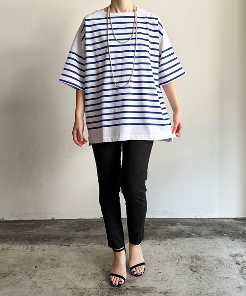 COMMON WARE（コモンウェアー）の「ST:MONTKEMMEL モンケメル BASQUE SHIRTS バスクシャツ（Tシャツ/カットソー・レディース・ベージュ×ブラック/ネイビー/ホワイト×ブルー/ホワイト×ブラック/ブラック×ホワイト・36/38/40）」の2枚目の写真