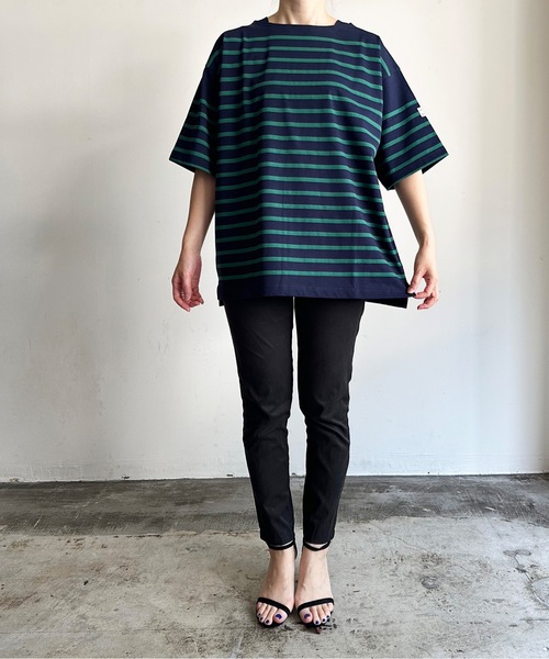 COMMON WARE（コモンウェアー）の「ST:MONTKEMMEL モンケメル BASQUE SHIRTS バスクシャツ（Tシャツ/カットソー・レディース・ベージュ×ブラック/ネイビー/ホワイト×ブルー/ホワイト×ブラック/ブラック×ホワイト・36/38/40）」の5枚目の写真