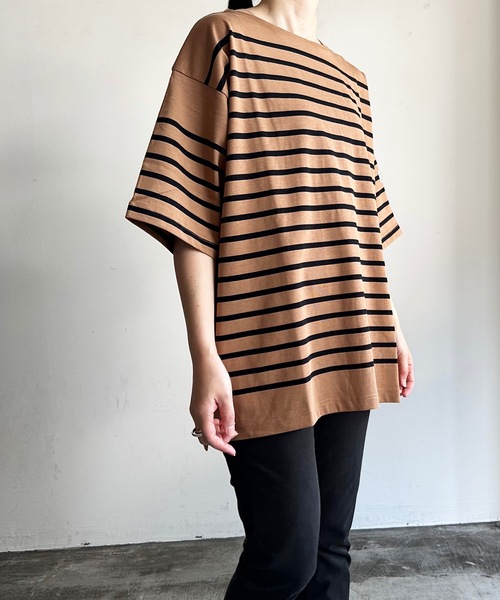 COMMON WARE（コモンウェアー）の「ST:MONTKEMMEL モンケメル BASQUE SHIRTS バスクシャツ（Tシャツ/カットソー・レディース・ベージュ×ブラック/ネイビー/ホワイト×ブルー/ホワイト×ブラック/ブラック×ホワイト・36/38/40）」の8枚目の写真