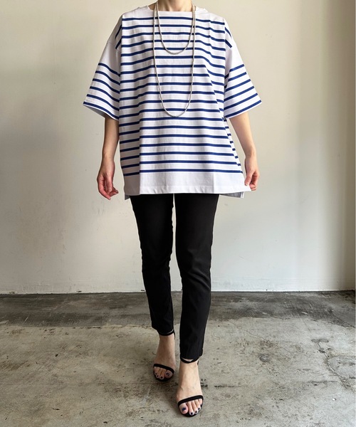 COMMON WARE（コモンウェアー）の「ST:MONTKEMMEL モンケメル BASQUE SHIRTS バスクシャツ（Tシャツ/カットソー・レディース・ベージュ×ブラック/ネイビー/ホワイト×ブルー/ホワイト×ブラック/ブラック×ホワイト・36/38/40）」の9枚目の写真