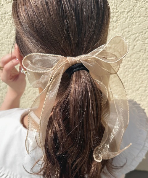 apres jour（アプレジュール）の「【apres jour×ARIAZ】シアーリボンヘアゴム（ヘアゴム・レディース・ミント/ベージュ/ライトブルー/ブラック/アイボリー/ライトピンク・FREE）」の3枚目の写真