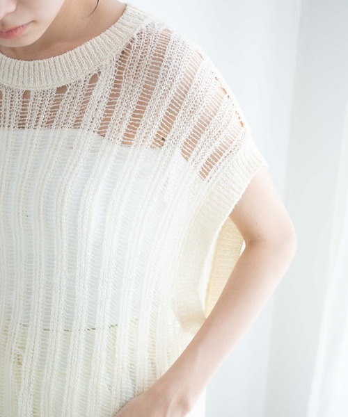 WEGO（ウィゴー）の「WEGO/ルーズメッシュニットベスト（ベスト・レディース・アイボリー/ブラック・FREE）」の5枚目の写真