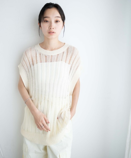 WEGO（ウィゴー）の「WEGO/ルーズメッシュニットベスト（ベスト・レディース・アイボリー/ブラック・FREE）」の3枚目の写真