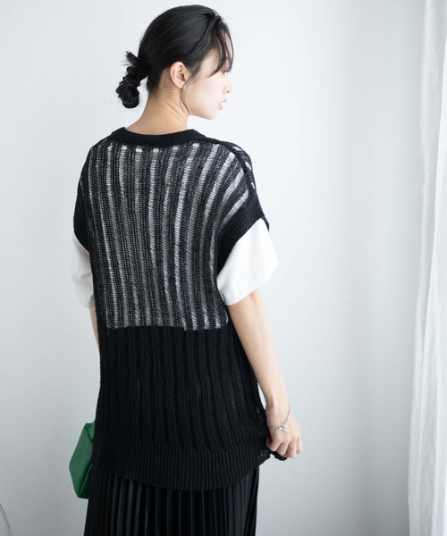 WEGO（ウィゴー）の「WEGO/ルーズメッシュニットベスト（ベスト・レディース・アイボリー/ブラック・FREE）」の16枚目の写真