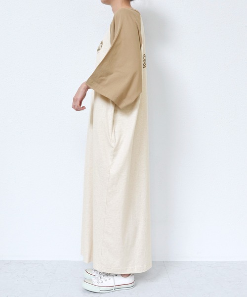 andme（アンドミー）の「配色ラグラン半袖プリントTシャツワンピース（ワンピース・レディース・ブルー/チャコールグレー/グレー/ベージュ・M）」の9枚目の写真