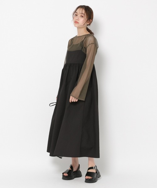 mysty woman（ミスティウーマン）の「メッシュプルオーバー＊ジャガードキャミワンピース　964335（Tシャツ/カットソー・レディース・ブラック/カーキ・FREE）」の18枚目の写真