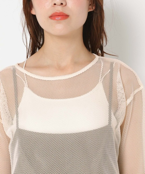 mysty woman（ミスティウーマン）の「メッシュプルオーバー＊ジャガードキャミワンピース　964335（Tシャツ/カットソー・レディース・ブラック/カーキ・FREE）」の8枚目の写真