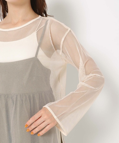 mysty woman（ミスティウーマン）の「メッシュプルオーバー＊ジャガードキャミワンピース　964335（Tシャツ/カットソー・レディース・ブラック/カーキ・FREE）」の6枚目の写真