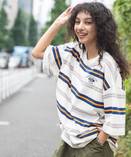 【関税込み】WOOYOUNGMI マルチカラー ボーダー Tシャツ セール】WEGO/マルチボーダーワンポイントT（Tシャツ/カットソー