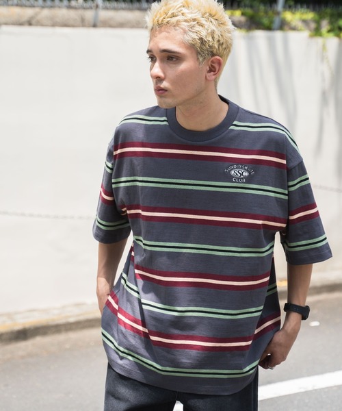 WEGO(ウィゴー)の「WEGO/マルチボーダーワンポイントT(Tシャツ/カットソー・メンズ・ホワイト系その他5/ブラック系その他5/ブルー系その他5・LARGE/MEDIUM)」の6枚目の写真