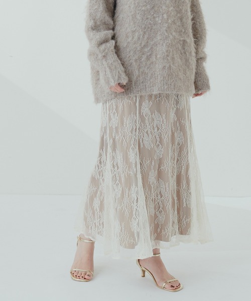 natural couture（ナチュラルクチュール）の「osono長さ変えれるレーススカート（スカート・レディース・ネイビー/ブラック/サックスブルー/オフホワイト/ライトベージュ・FREE）」の16枚目の写真