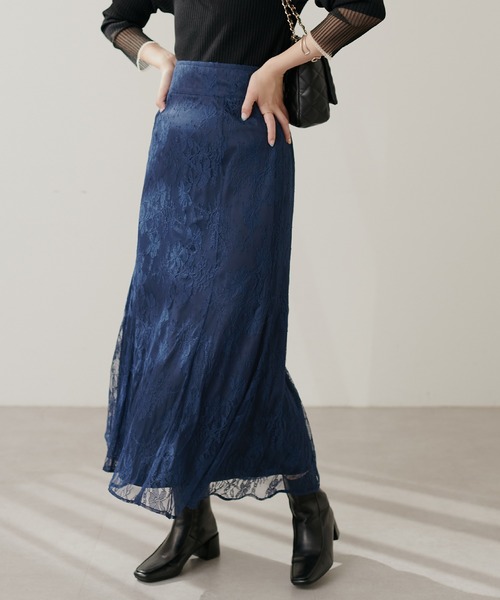 natural couture（ナチュラルクチュール）の「osono長さ変えれるレーススカート（スカート・レディース・ネイビー/ブラック/サックスブルー/オフホワイト/ライトベージュ・FREE）」の21枚目の写真