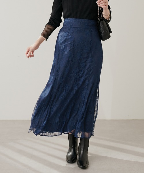 natural couture（ナチュラルクチュール）の「osono長さ変えれるレーススカート（スカート・レディース・ネイビー/ブラック/サックスブルー/オフホワイト/ライトベージュ・FREE）」の22枚目の写真