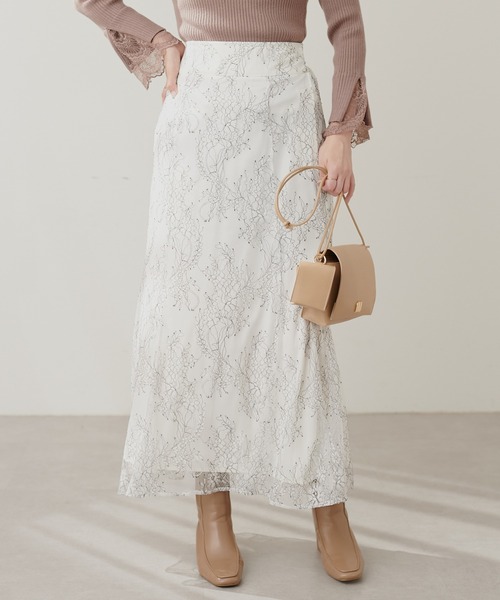 natural couture（ナチュラルクチュール）の「osono長さ変えれるレーススカート（スカート・レディース・ネイビー/ブラック/サックスブルー/オフホワイト/ライトベージュ・FREE）」の6枚目の写真