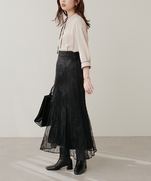natural couture（ナチュラルクチュール）の「osono長さ変えれるレーススカート（スカート・レディース・ネイビー/ブラック/サックスブルー/オフホワイト/ライトベージュ・FREE）」の13枚目の写真