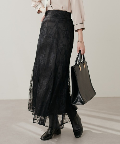 natural couture（ナチュラルクチュール）の「osono長さ変えれるレーススカート（スカート・レディース・ネイビー/ブラック/サックスブルー/オフホワイト/ライトベージュ・FREE）」の12枚目の写真
