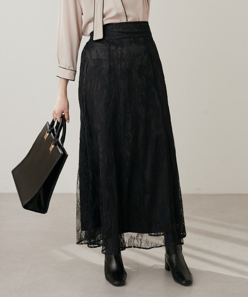 natural couture（ナチュラルクチュール）の「osono長さ変えれるレーススカート（スカート・レディース・ネイビー/ブラック/サックスブルー/オフホワイト/ライトベージュ・FREE）」の11枚目の写真