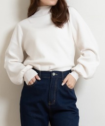 【なめらかカシミヤタッチ】ハイネックボリュームスリーブニットトップス