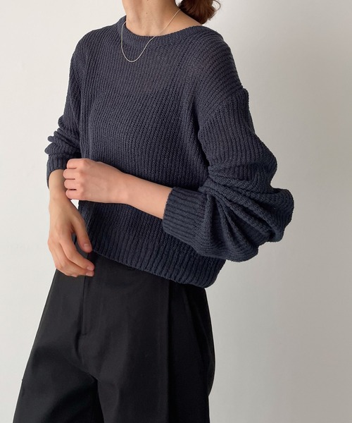 CANAL JEAN（キャナルジーン）の「El mar　リブクロップドニット（ニット/セーター・レディース・ネイビー/ベージュ・ONE SIZE）」の3枚目の写真