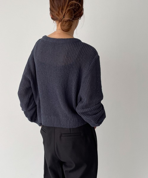 CANAL JEAN（キャナルジーン）の「El mar　リブクロップドニット（ニット/セーター・レディース・ネイビー/ベージュ・ONE SIZE）」の4枚目の写真