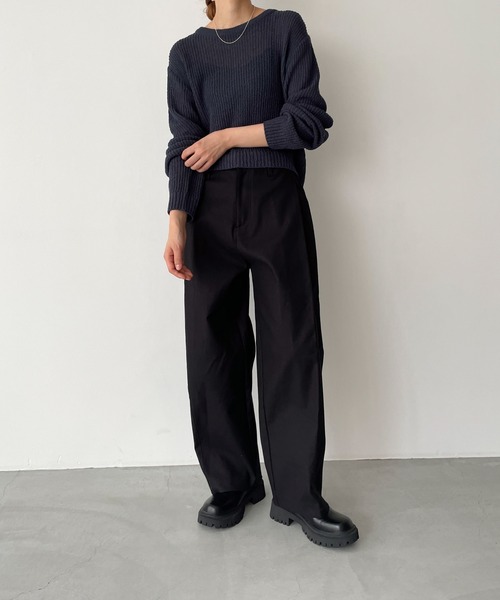 CANAL JEAN（キャナルジーン）の「El mar　リブクロップドニット（ニット/セーター・レディース・ネイビー/ベージュ・ONE SIZE）」の5枚目の写真