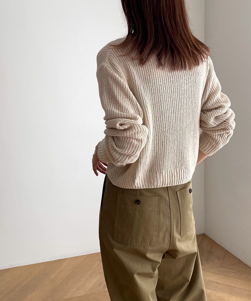 CANAL JEAN（キャナルジーン）の「El mar　リブクロップドニット（ニット/セーター・レディース・ネイビー/ベージュ・ONE SIZE）」の7枚目の写真