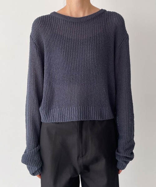 CANAL JEAN（キャナルジーン）の「El mar　リブクロップドニット（ニット/セーター・レディース・ネイビー/ベージュ・ONE SIZE）」の9枚目の写真