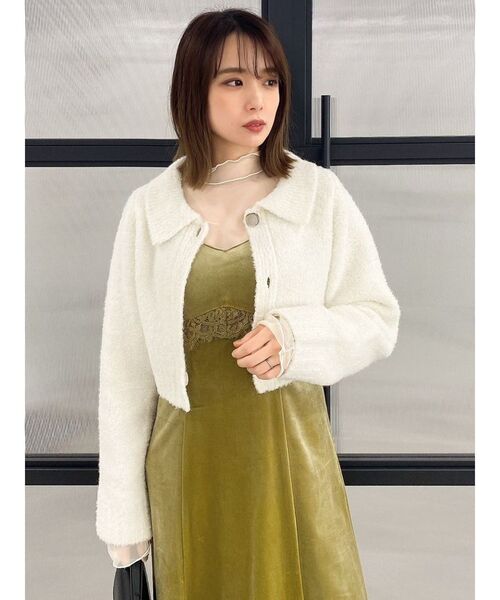 dazzlin（ダズリン）の「ショートブークレカーディガン（カーディガン/ボレロ・レディース・オフホワイト/チャコールグレー/ピンク・FREE）」の7枚目の写真