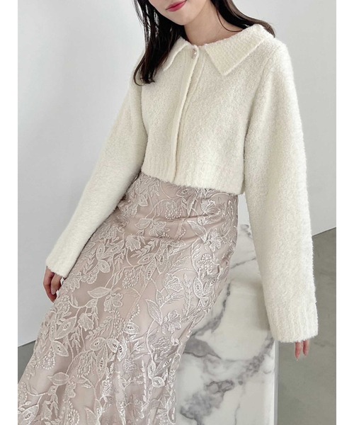 dazzlin（ダズリン）の「ショートブークレカーディガン（カーディガン/ボレロ・レディース・オフホワイト/チャコールグレー/ピンク・FREE）」の2枚目の写真