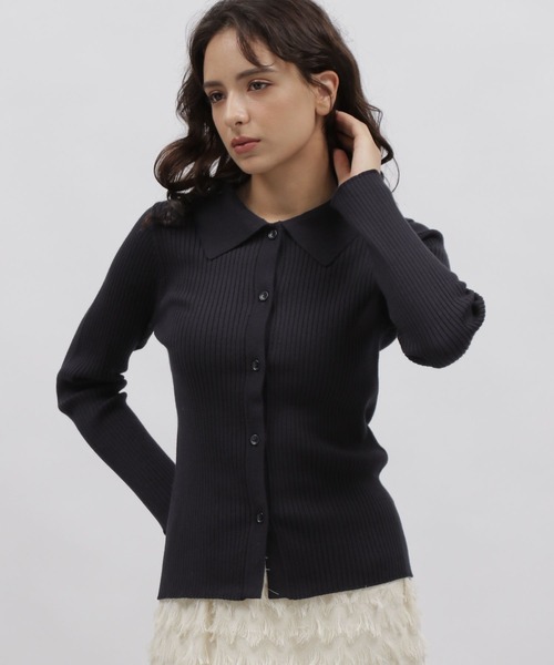 LAKOLE(ラコレ)の「12ゲージリブポロカーディガン / 981604(カーディガン/ボレロ・レディース・ブラック/ライトパープル/オフホワイト・SMALL/MEDIUM)」の3枚目の写真