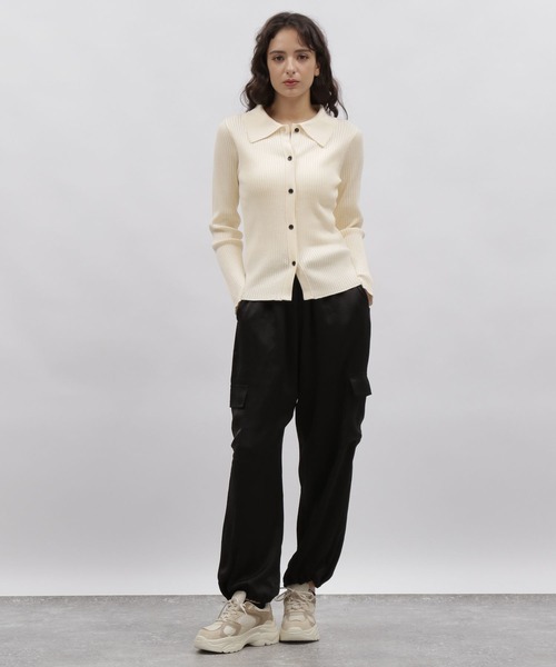 LAKOLE(ラコレ)の「12ゲージリブポロカーディガン / 981604(カーディガン/ボレロ・レディース・ブラック/ライトパープル/オフホワイト・SMALL/MEDIUM)」の5枚目の写真