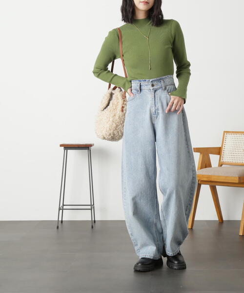 FREE'S MART（フリーズマート）の「◆［洗える］マシンウォッシャブルボトルネックニット（ニット/セーター・レディース・ブラック/ラベンダー/オフホワイト/ホワイト系その他/グリーン・FREE）」の7枚目の写真