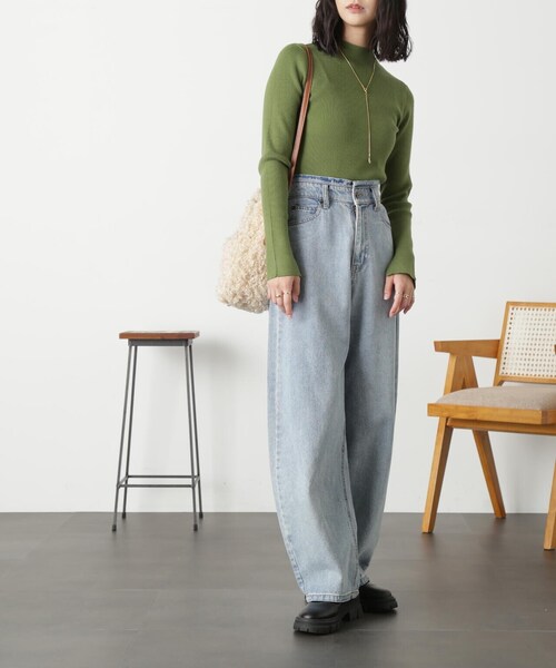 FREE'S MART（フリーズマート）の「◆［洗える］マシンウォッシャブルボトルネックニット（ニット/セーター・レディース・ブラック/ラベンダー/オフホワイト/ホワイト系その他/グリーン・FREE）」の8枚目の写真