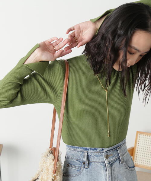 FREE'S MART（フリーズマート）の「◆［洗える］マシンウォッシャブルボトルネックニット（ニット/セーター・レディース・ブラック/ラベンダー/オフホワイト/ホワイト系その他/グリーン・FREE）」の9枚目の写真