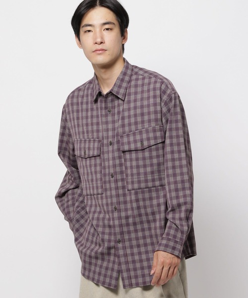niko and...（ニコアンド）の「TRチェックミリタリーシャツ（シャツ/ブラウス・メンズ・オフホワイト/グレー/パープル・MEDIUM/LARGE）」の10枚目の写真