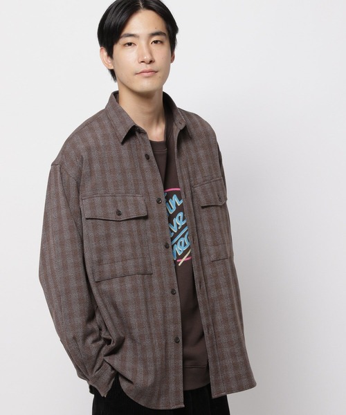 niko and...（ニコアンド）の「TRチェックミリタリーシャツ（シャツ/ブラウス・メンズ・オフホワイト/グレー/パープル・MEDIUM/LARGE）」の9枚目の写真