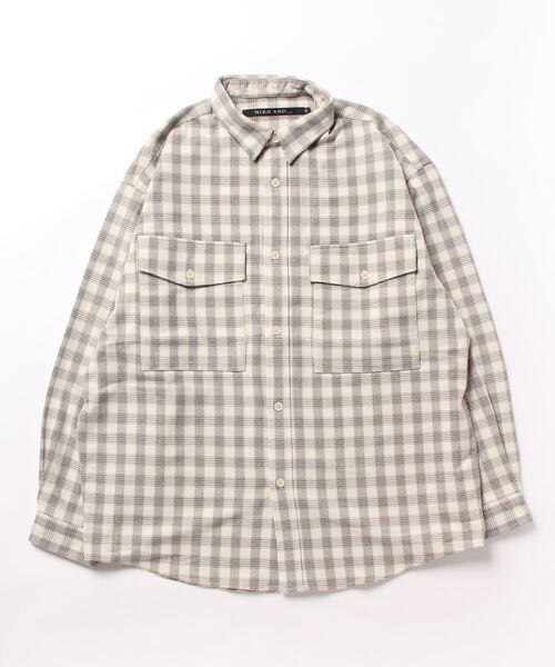 niko and...（ニコアンド）の「TRチェックミリタリーシャツ（シャツ/ブラウス・メンズ・オフホワイト/グレー/パープル・MEDIUM/LARGE）」の7枚目の写真