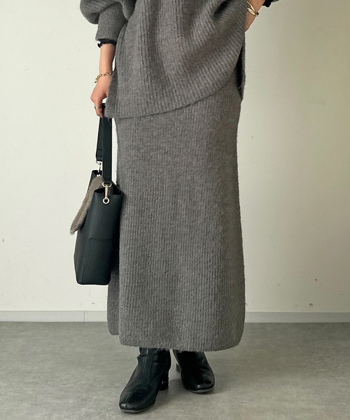 un dix cors（アンディコール）の「畦編みニットスカート（スカート・レディース・チャコールグレー/ライトグレー・FREE）」の2枚目の写真