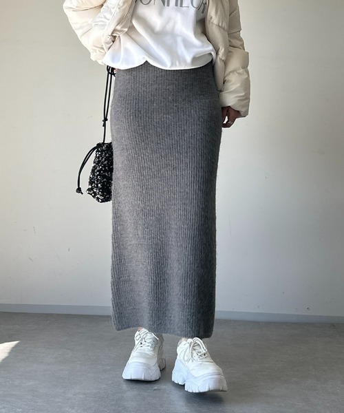 un dix cors（アンディコール）の「畦編みニットスカート（スカート・レディース・チャコールグレー/ライトグレー・FREE）」の4枚目の写真
