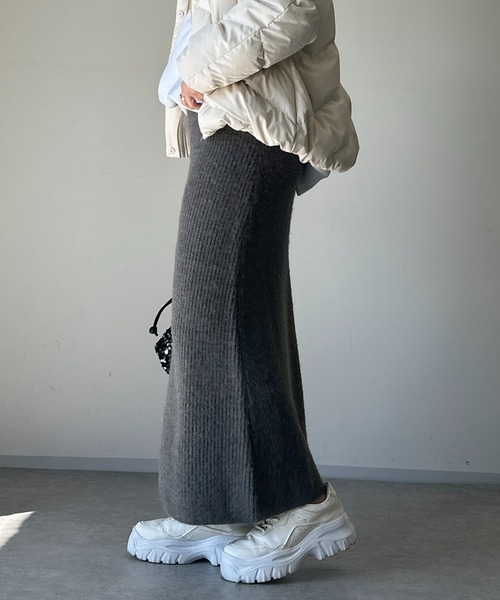 un dix cors（アンディコール）の「畦編みニットスカート（スカート・レディース・チャコールグレー/ライトグレー・FREE）」の5枚目の写真