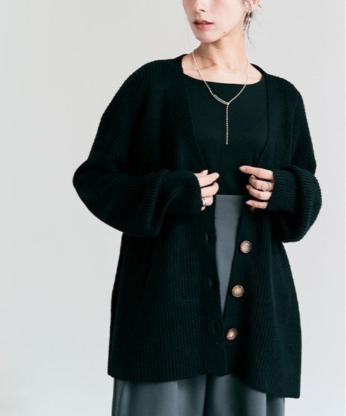 kirakiraShop(キラキラショップ)の「Vネック オーバーニット カーディガン(カーディガン/ボレロ・レディース・ブラック/クリーム/ダークベージュ/ブラウン/パープル/グリーン・FREE)」の7枚目の写真