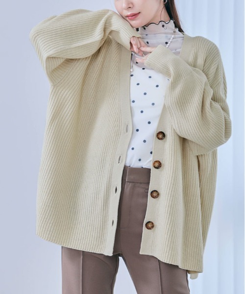 kirakiraShop(キラキラショップ)の「Vネック オーバーニット カーディガン(カーディガン/ボレロ・レディース・ブラック/クリーム/ダークベージュ/ブラウン/パープル/グリーン・FREE)」の21枚目の写真