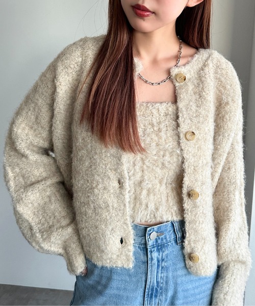 apres jour mignon（アプレジュールミニョン）の「ふわふわ起毛カーディガン【ZOZOTOWN限定アイテム】【SETUP着用可能】（カーディガン/ボレロ・レディース・グレー/アイボリー/ブルー・X-LARGE/フリー）」の4枚目の写真
