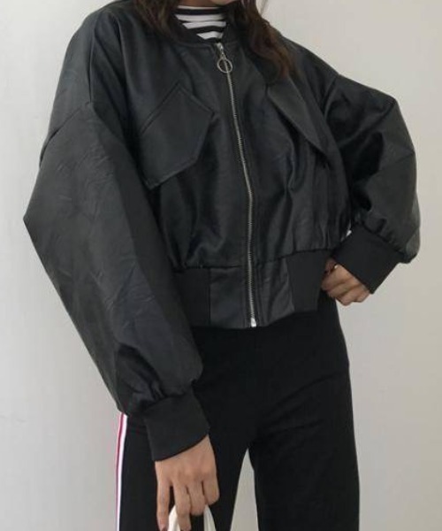 SHEENA（シーナ）の「エコレザークロップド丈ブルゾン（ブルゾン・レディース・ブラック・M）」の12枚目の写真
